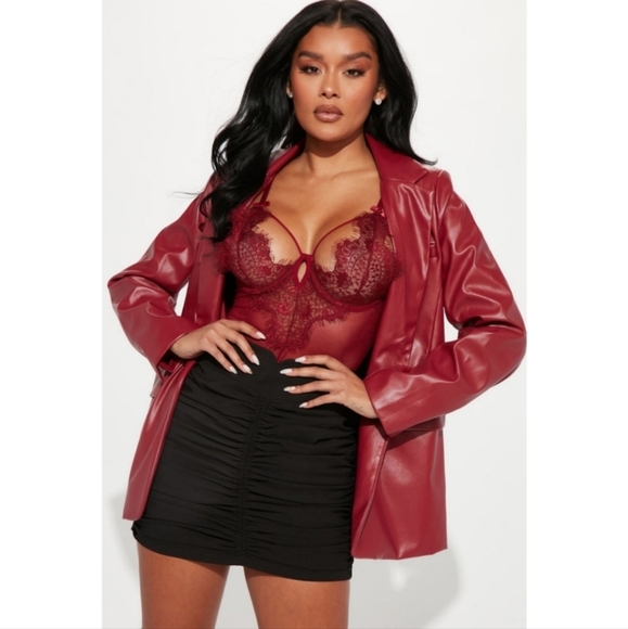 Fashion Nova Burgundy Teddy | Lace Satin Straps Garters | Special Lover Sz L - Picture 5 of 11